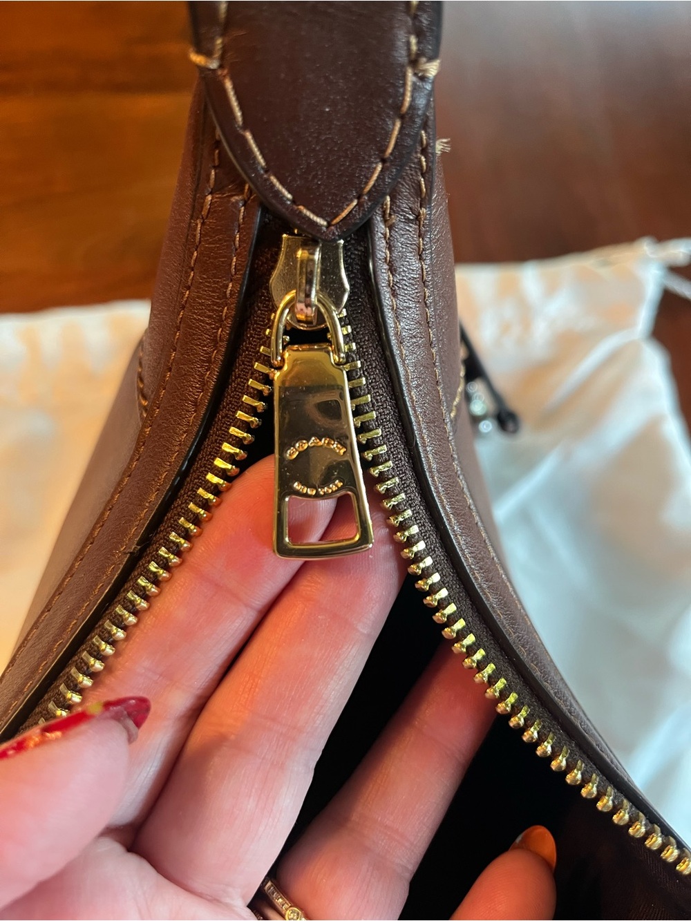 Coach Ella Leather Shoulder Bag - Burnished Redwood - Picture 8 of 12